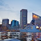 IMAGE: Baltimore&#039;s Inner Harbor at dusk during 2012&#039;s Star-Spangled Sailabration