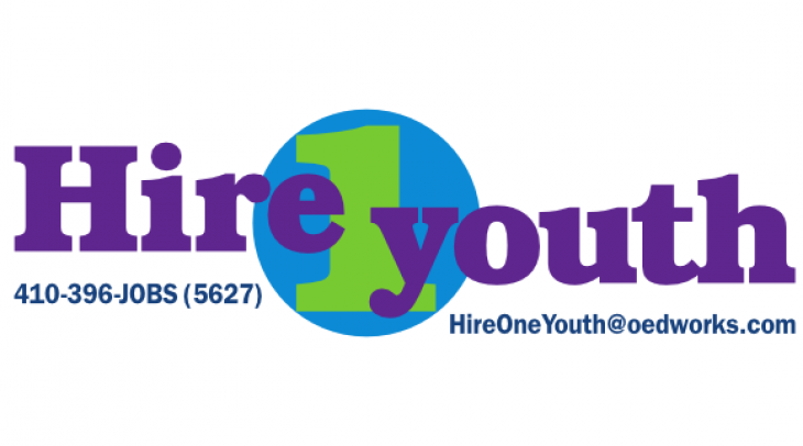 Hire One Youth Logo. 410-396-5627 HireOneYouth@oedworks.com